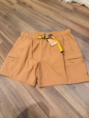 The North Face Tan Cargo Shorts with Yellow Accent Belt